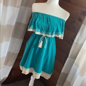 Teal strapless dress